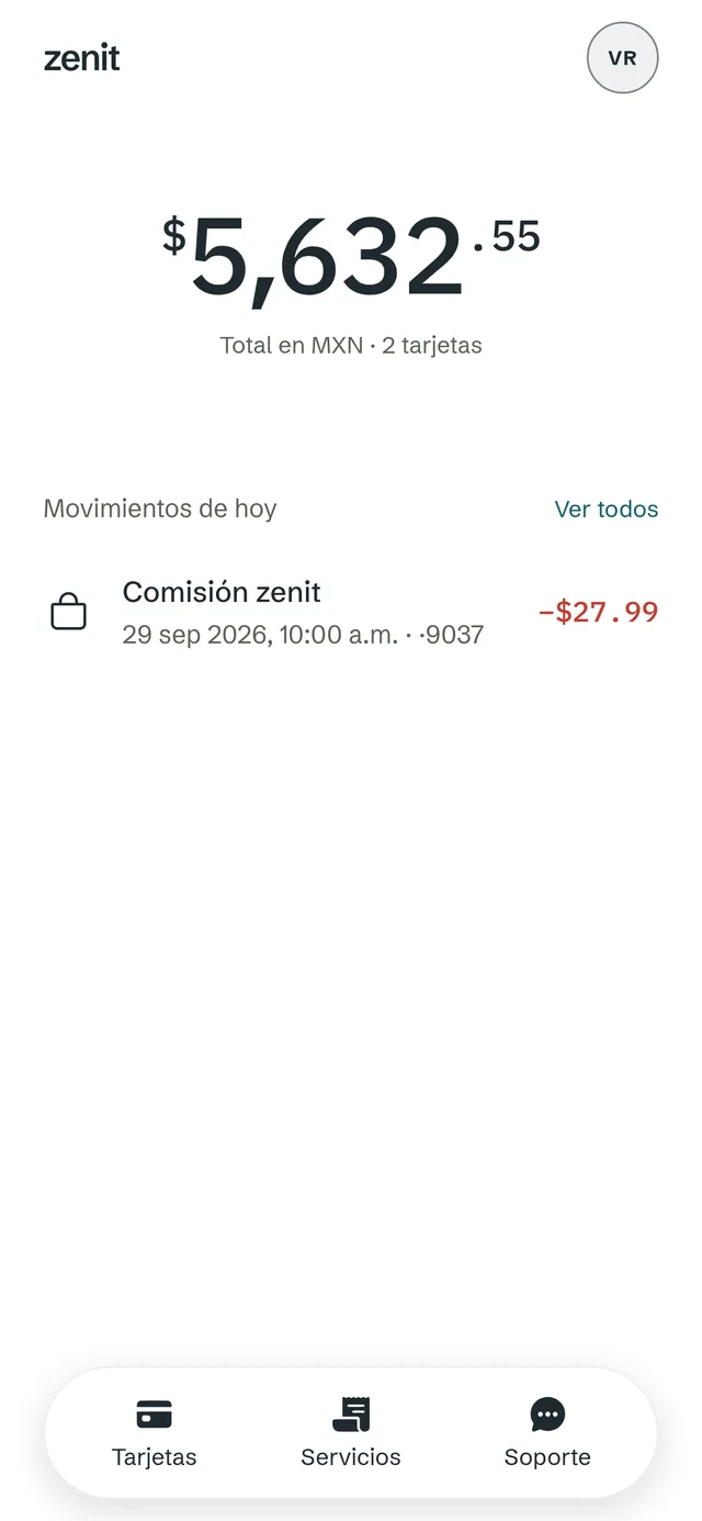App zenit — saldo y movimientos en tiempo real
