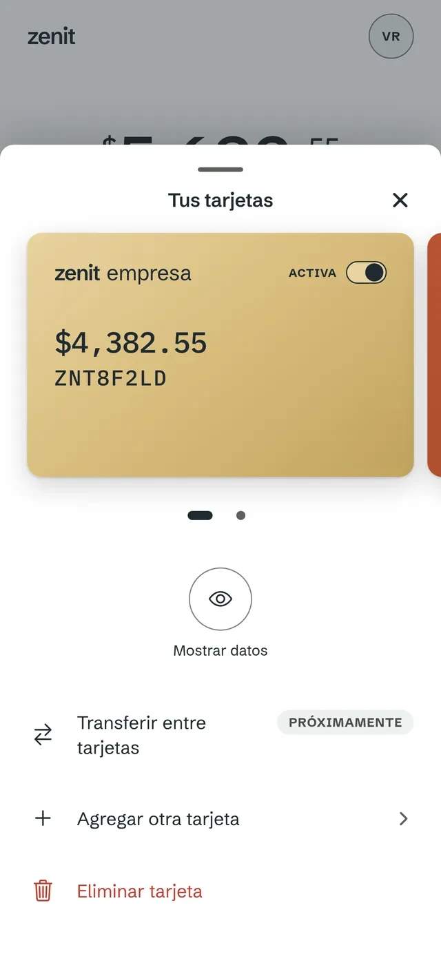 App zenit — tus tarjetas