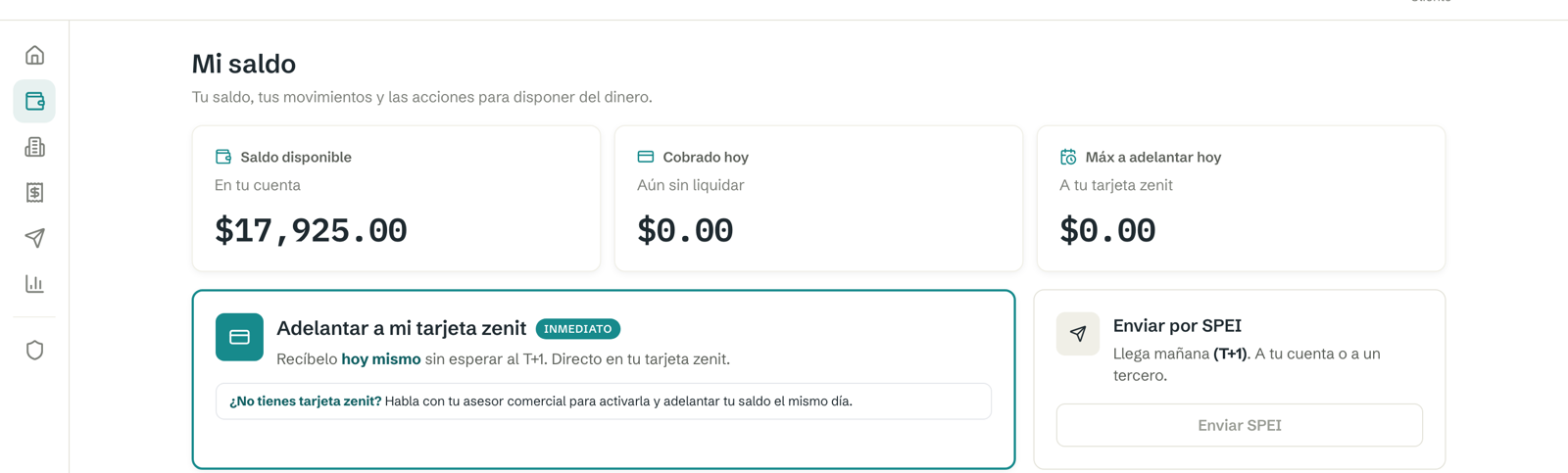 Panel zenit — Pagos empresariales